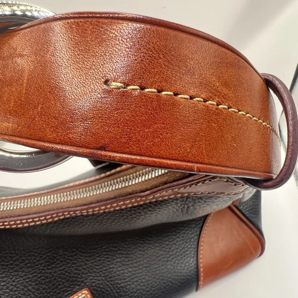 Dooney & Bourke Black and Brown Pebbled Leather Harrison Hobo Bag
